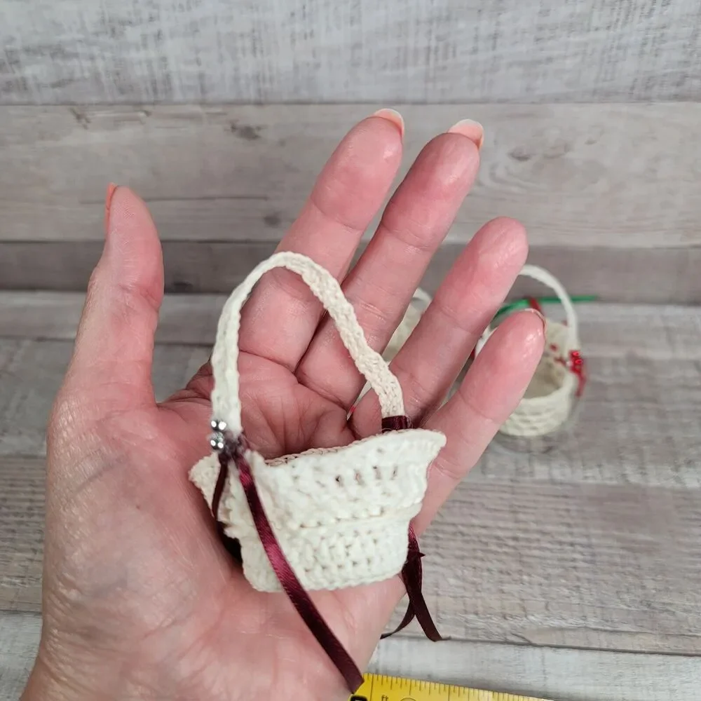 Vintage Crochet Christmas Ornaments Handmade Boho Bells Baskets Booties Slippers